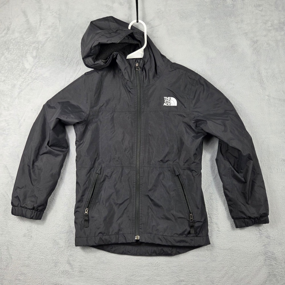 The North Face Hooded Jacket Boys Size 7/8 Black Good Fleece Lined Full Zip